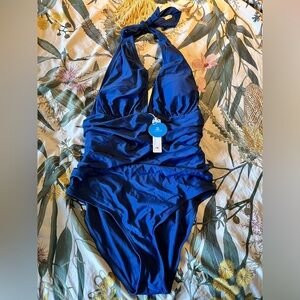 Cupshe One Piece Blue Halter Bathing Suit BNWT